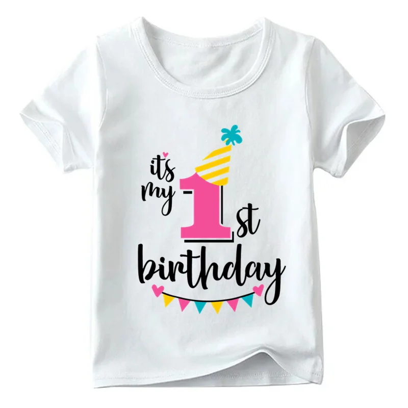 Футболка для девочек с надписью «Happy Birthday» и цифрой от 1 до 7 лет летняя белая футболка для малышей Детская одежда с принтом в виде цифр на день рождения ooo2432 - Цвет: ooo2432A