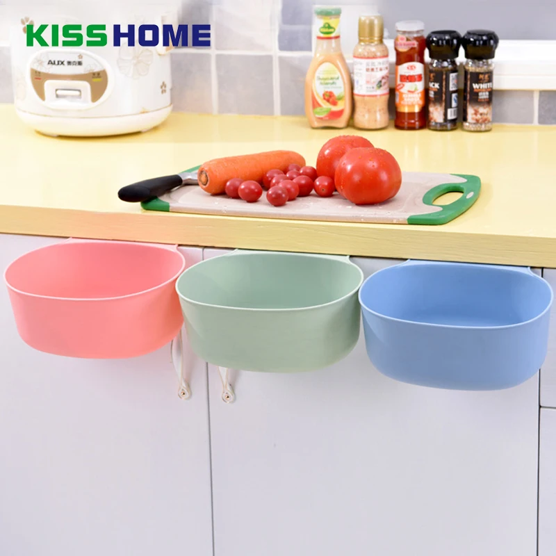 

3 Color Kitchen Closet Door Hanger Vegetable Fruit Storage Basket Plastic Large Hanging Trash Bin Table Household Box