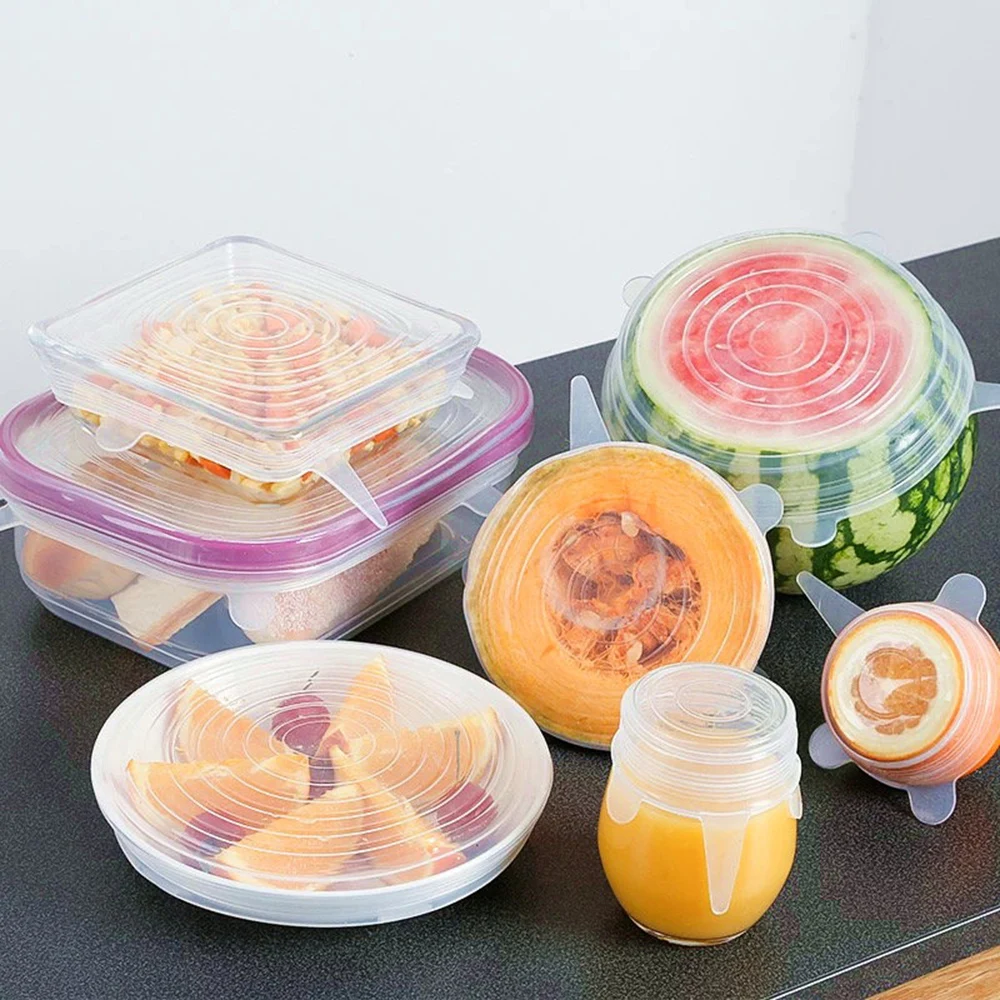 

6PCS Reusable Silicone Stretch Lids Universal Silicone Food Wrap Bowl Pot Lid Silicone Cover Pan Cooking Kitchen Accessories