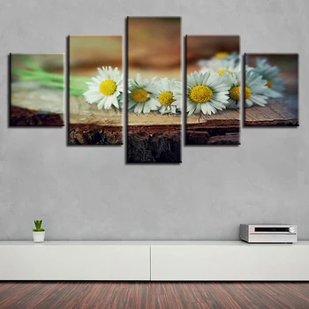 

Canvas Wall Art Pictures Home Decor Framework 5 Pieces White Daisies Painting Modular For Living Room HD Prints Flowers Poster