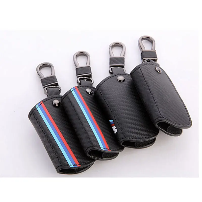 Peacekey Carbon Fiber Leather Key Cover Case Holder Key Chain For BMW Key Case 1 3