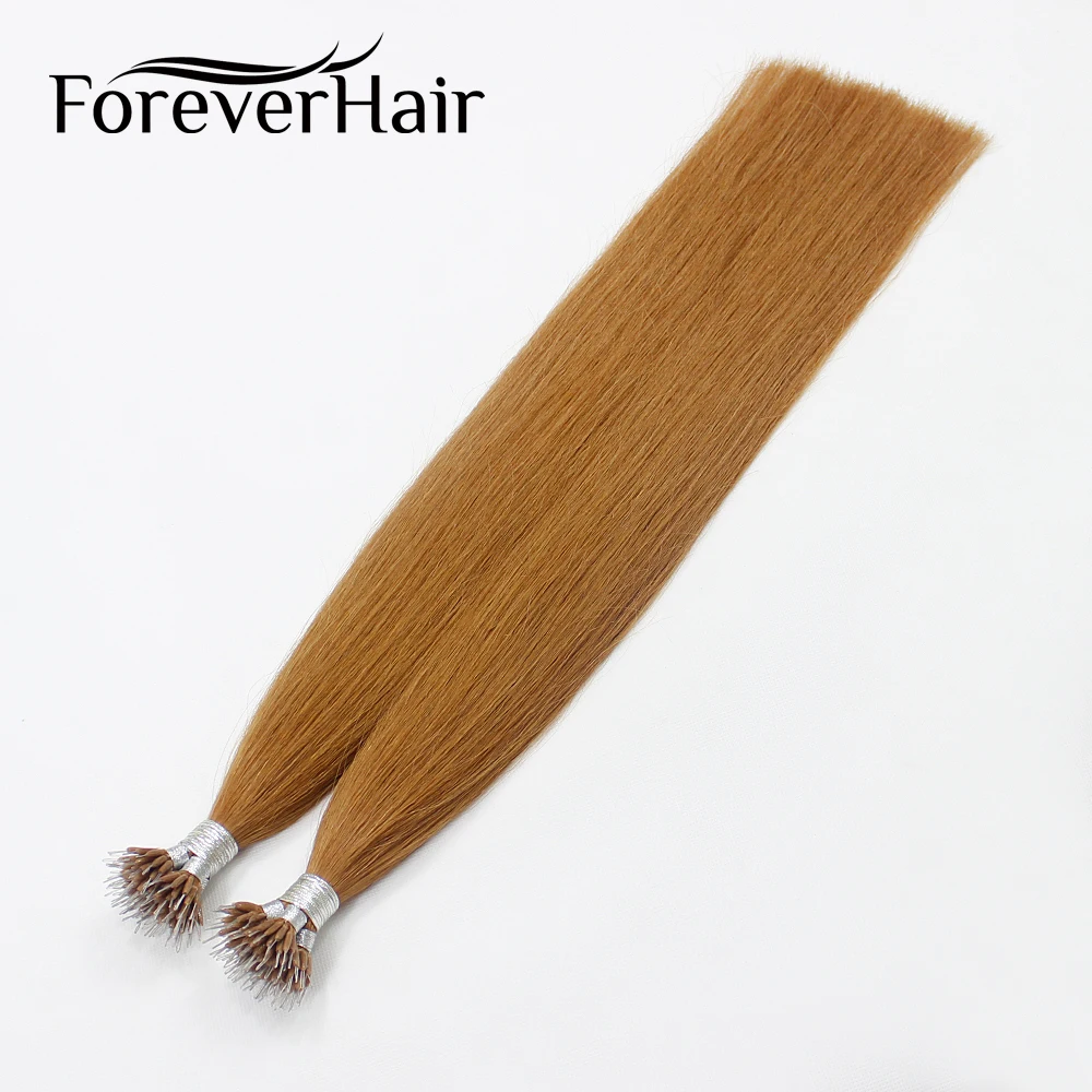 FOREVER HAIR 0,8 г/локон 1" 18" 2" Remy микрокольца, бусины для наращивания человеческих волос Клубника блонд#30 предварительно скрепленные нано кольцо человеческие волосы