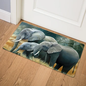

Oil Painting Wild Elephant Doormat Home Decor Colorful Animal Mat PVC Leather Kitchen Bedroom Non-slip 46*76 Floor Mats Rug