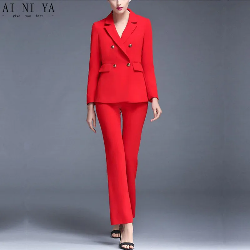 Jacket+Pants Red Women Business Suits Blazer Female Trouser Suit Double ...