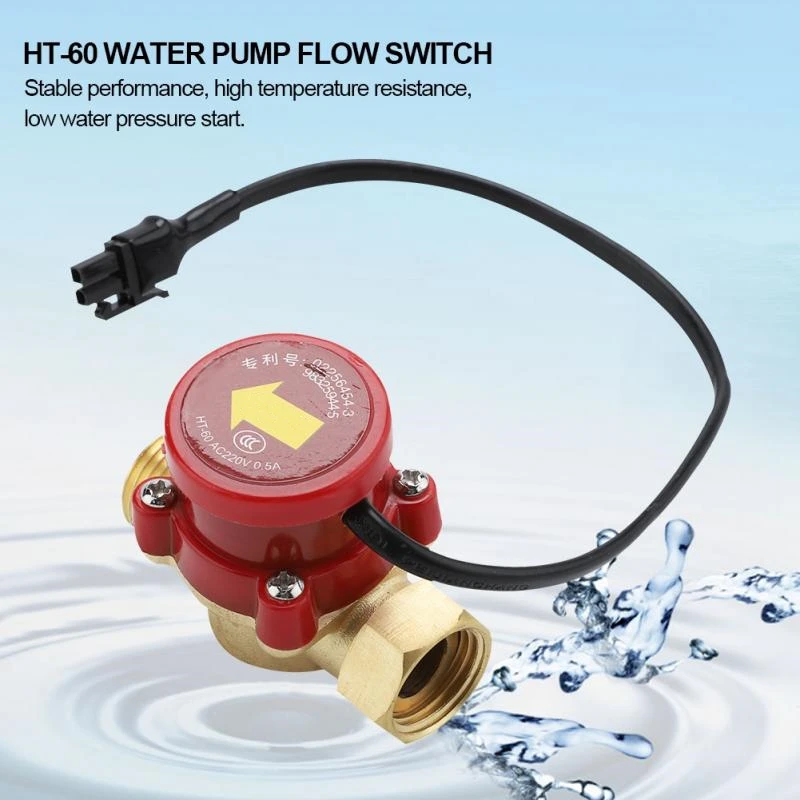 

HT-60 Water Pump Flow Switch AC220V 0.5A G1/2 Thread Automatic Water Flow Sensor Switch for Circulation Pump