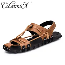 CcharmiX/мужские сандалии; коллекция года; Высококачественная обувь из натуральной кожи в рыбацком стиле; Летние повседневные сандалии; модные мужские кожаные сандалии