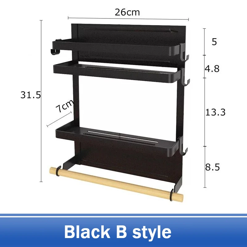 Многоцелевой боковой стеллаж для хранения на холодильник магнитная адсорбционная полка кухонный держатель для хранения бытовой многослойный Органайзер - Цвет: Black B style