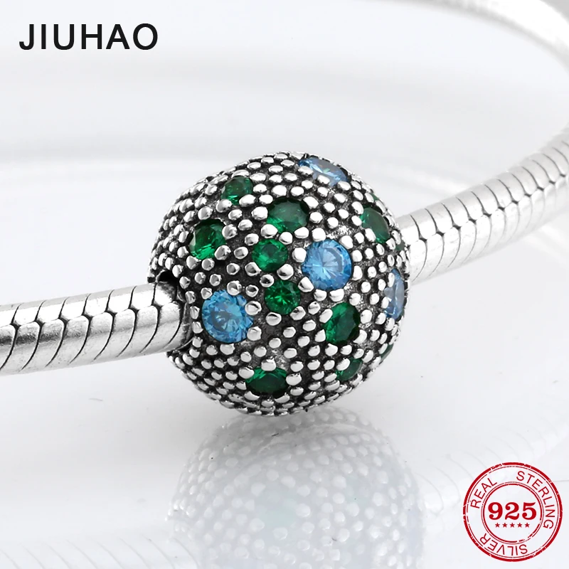

925 Sterling Silver blue and green zircon clips beads diy womens Jewelry making Fit Original Pandora Charm Bracelet Authentic