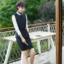 Новинка Черный Тонкий OL стили офисные формальные блейзеры с жилетом и юбкой для женщин пиджак в деловом стиле форменная одежда костюмы плюс размер