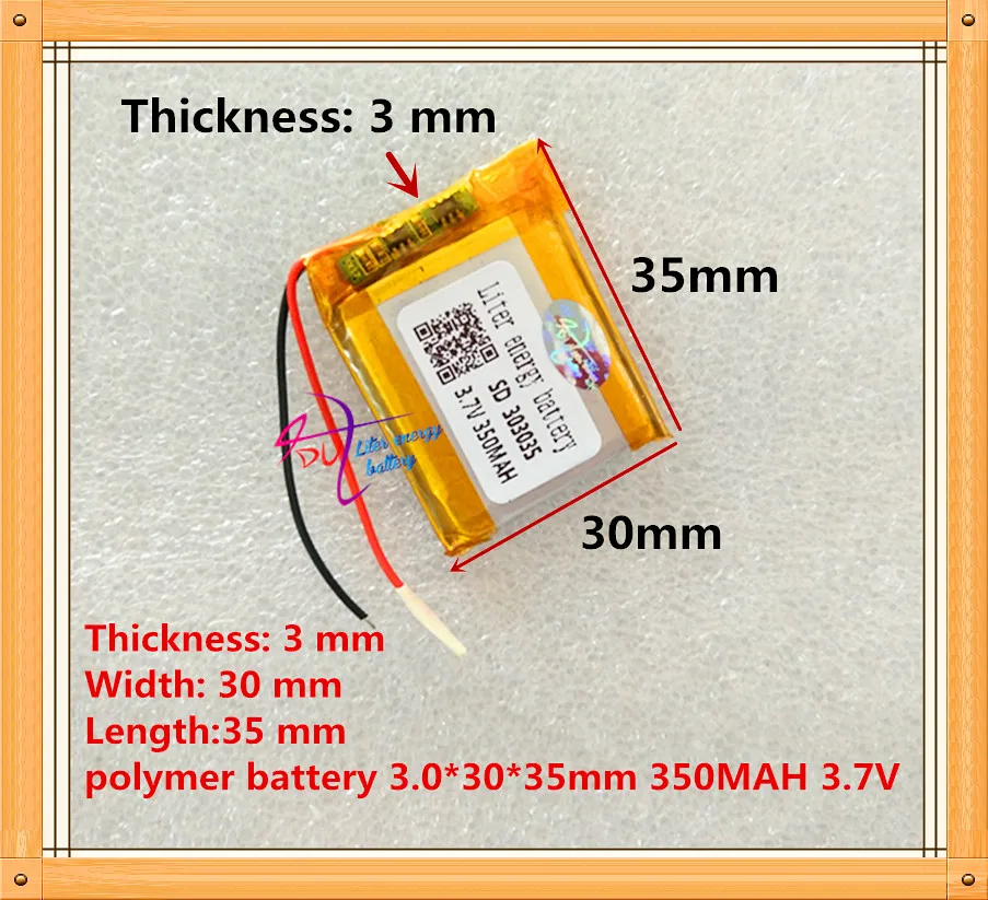 

3.7V,350mAH,[303035] Polymer lithium ion / Li-ion battery for voice recorder pen,smartband,smart watch;bluetooth,mp3