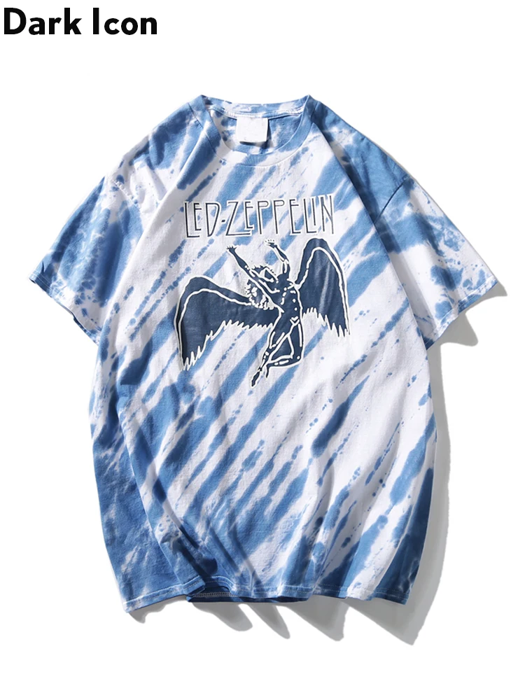 

Dark Icon Led Rock T-shirt Short Sleeve Tie Dye Hip Hop Tshirts Men Round Neck Men's Tee Shirts