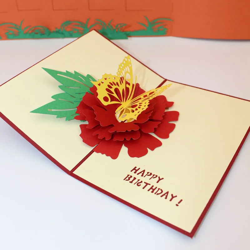  3D Happy Birthday Butterfly In Love with Flowers Paper Invitation Greeting Cards PostCard Valentine - 32842059834