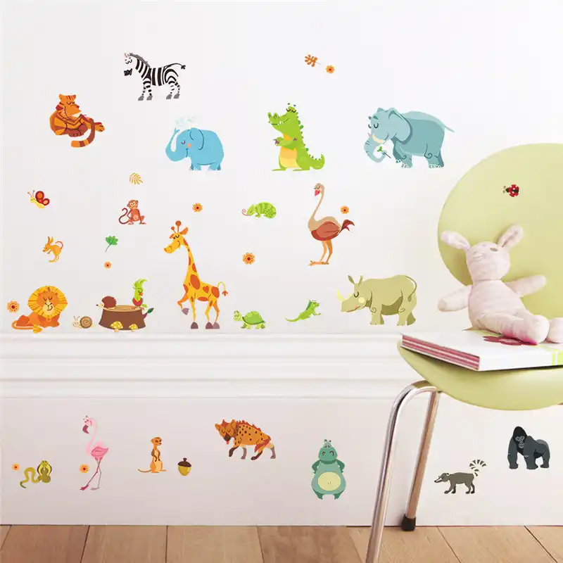 Jungle Forest Animals Wall Stickers For Kids Rooms Safari Nursery Baby Home Decor Poster Monkey Decals Wallpaper Jungle Forest Animals Wall Stickers For Kids Rooms Safari Nursery Baby Home Decor Poster Monkey Decals Wallpaper
