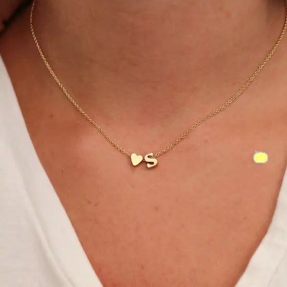 Hot fashion 26 letter & heart-shaped charm pendant necklace women simple necklace,lovers gift gold plated silver initial choker