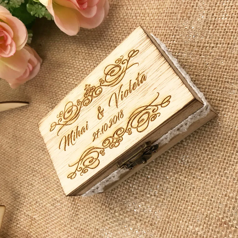 Personalized Retro Rustic Wedding Ring Box Custom Name Ring Box Rustic Ring Bearer Box Wedding Ring Holder1
