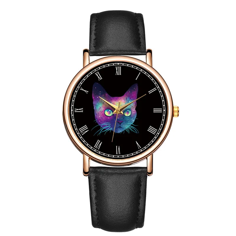 

Luxury Gleaming Cat Printed Watch Dial Personalized Wrist Watches Woman Women Watches Montre Femme Stainless Steel Back Relojes