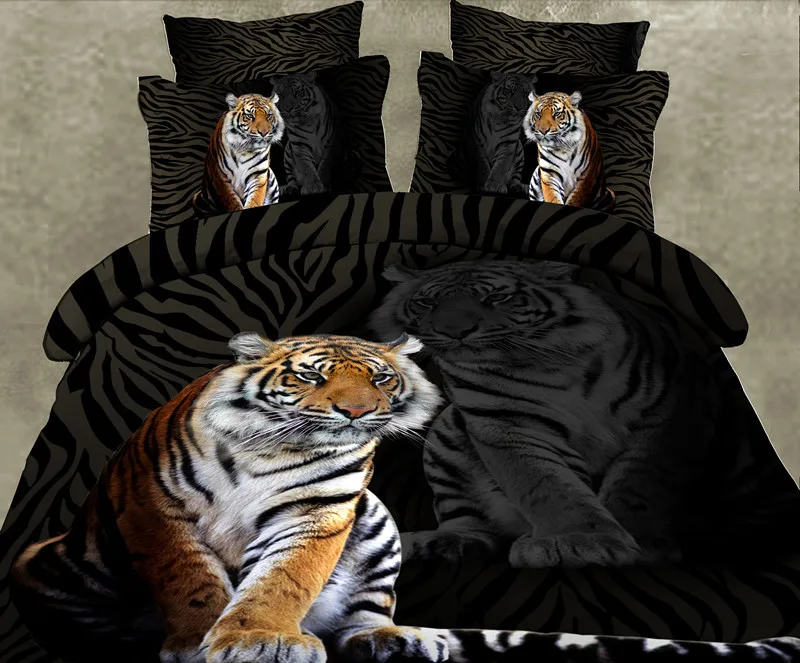 Queen Size Double Bed Sets 3d Animal Tiger 4pc Bedding Set Bed Cover