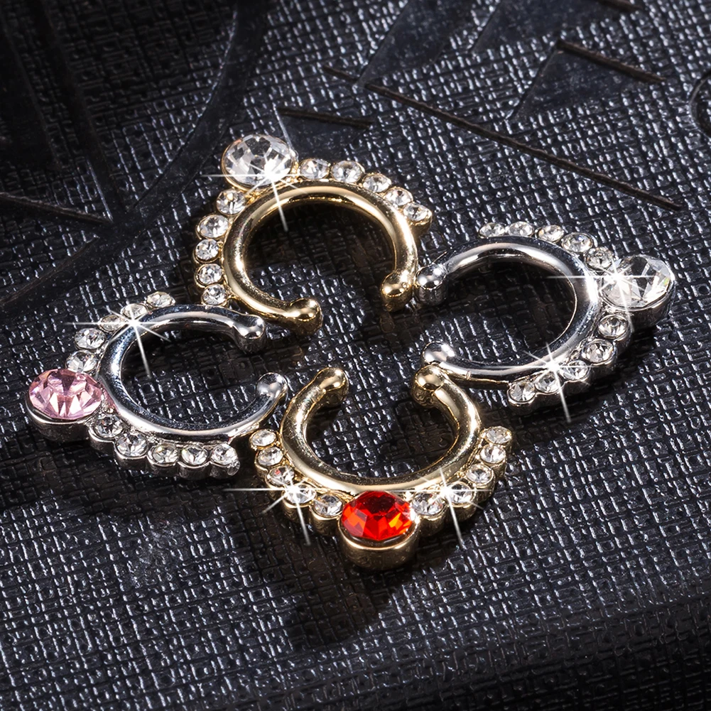 Non Piercing Nose Stud Ring Stainless Steel Nose Ring Clear Crystal