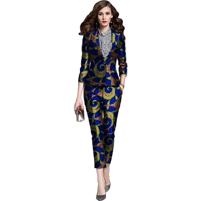 Elegant African print blazers with trousers women's set clothing Ankara fashion dashiki pant suits customized for ladies