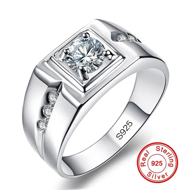 Пасьянс мужское кольцо 925 пробы серебро 0.5ct AAAAA cz Камень Обручальное кольцо кольца для мужчин Роскошные вечерние ювелирные изделия