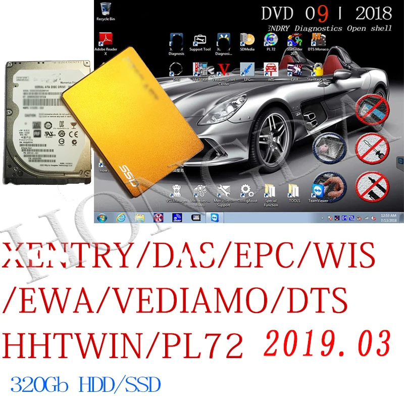 Adapted to MB STAR C4/C5.07 full Software contain X ENTRY/DAS/EPC/WIS/EWA/VEDIAMO/DTS-Monaco/HHTWIN/PL72 with 320GB HDD/SSD