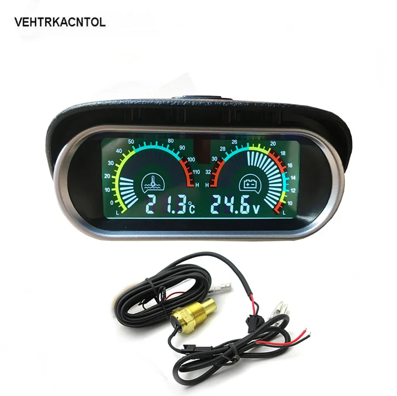 

VEHTRKACNTOL 2 In 1 12v/24v Car Truck Water Temperature Gauge + Volt Meter Voltage Gauge Universal