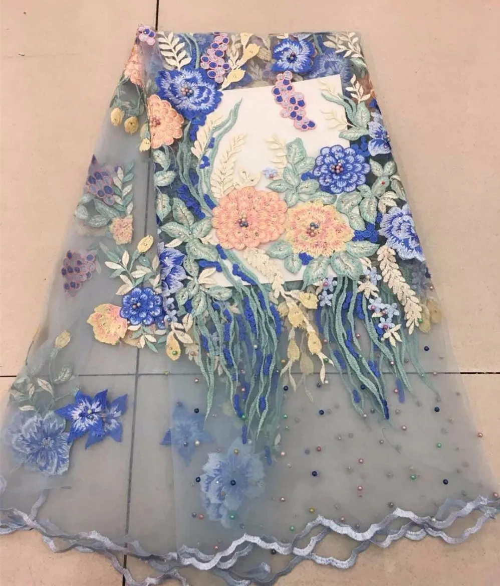 

Fashion Nigerian Net Lace Fabric High Quality African Net Lace Fabric Embroidered with Stones&Beads For Women