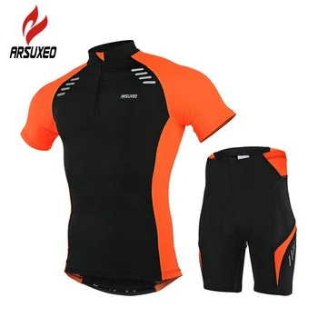 

ARSUXEO Men Cycling Short Sleeves MTB Jersey Bike Bicycle Sets Cycling Jersey Set Maillot Ropa Ciclismo Summer Bike Cycling Wear