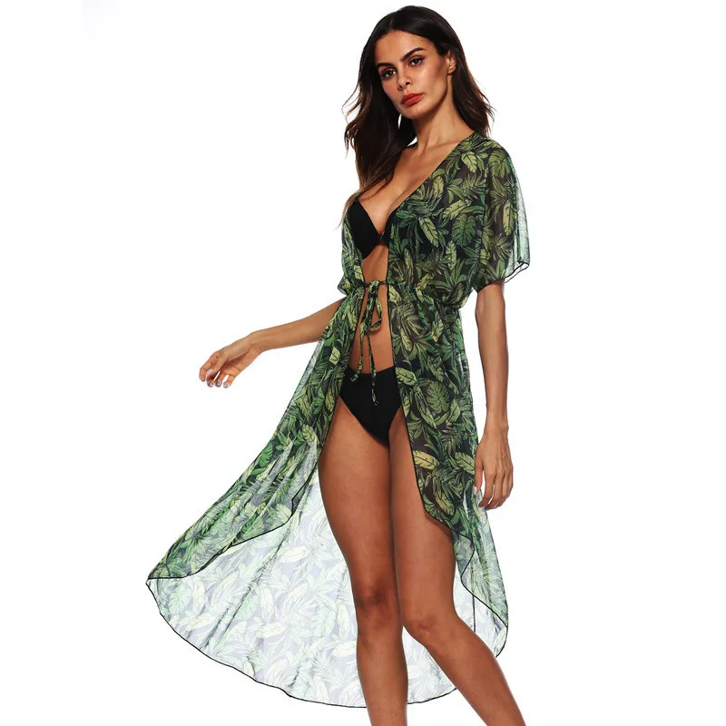 

Saida De Beach For Women's 2019 Cover Up The Swimsuit Dresses Women Beachwear Bathing Suit New Chiffon Printed Mid Fashioned Top