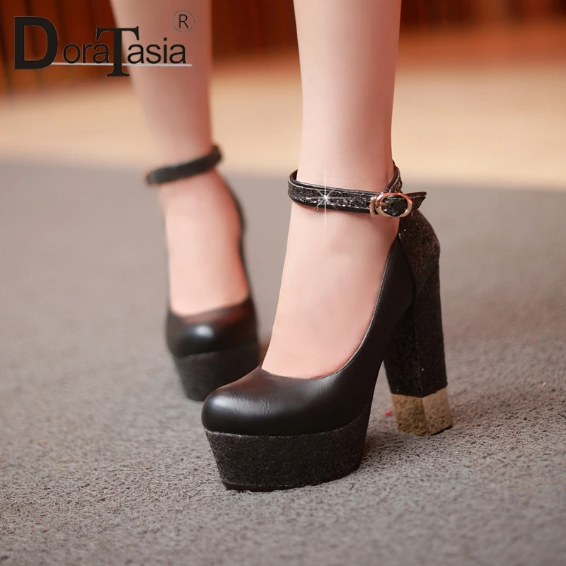 

DoraTasia New Big Size 32-43 Ankle Strap Bling High Heels Platform Shoes Woman Casual Party Office Spring Autumn Evening Pumps
