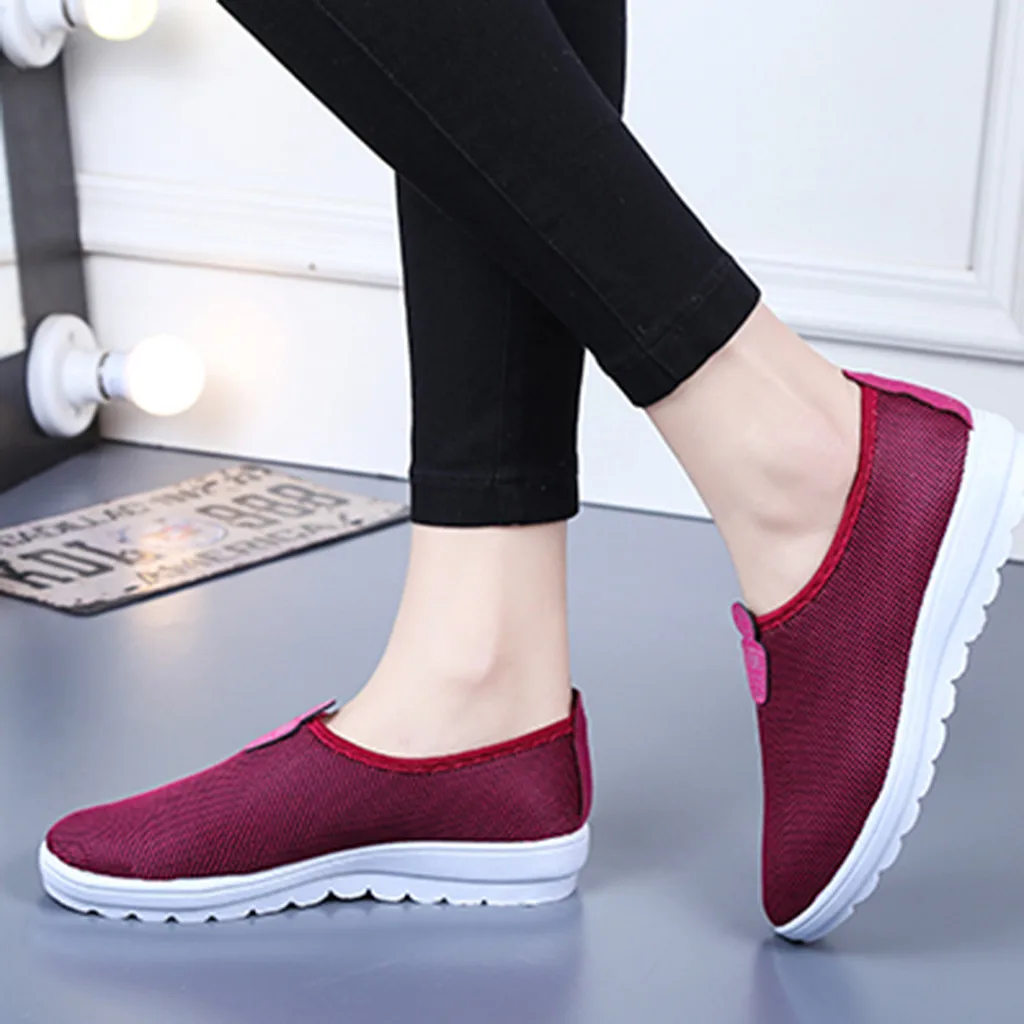 

Low Heel Spring Fitness Weave Mesh Sneakers Women Lightweight Casual Running Shoes Slip On Walking Loafers Breathable Sneaker