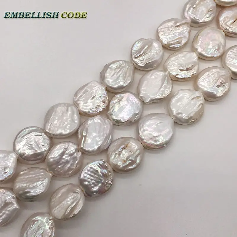 

DIY pearl beads on sales white 18.5mm flat round teardrop shape Strand (about 22pcs/lot) natural real Freshwater pearls