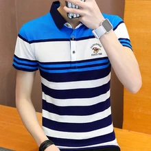 Полосатая рубашка поло для мужчин,, короткий рукав, топ, хлопок, высокое качество, уличная одежда, мужские рубашки поло, дышащие топы, футболка поло