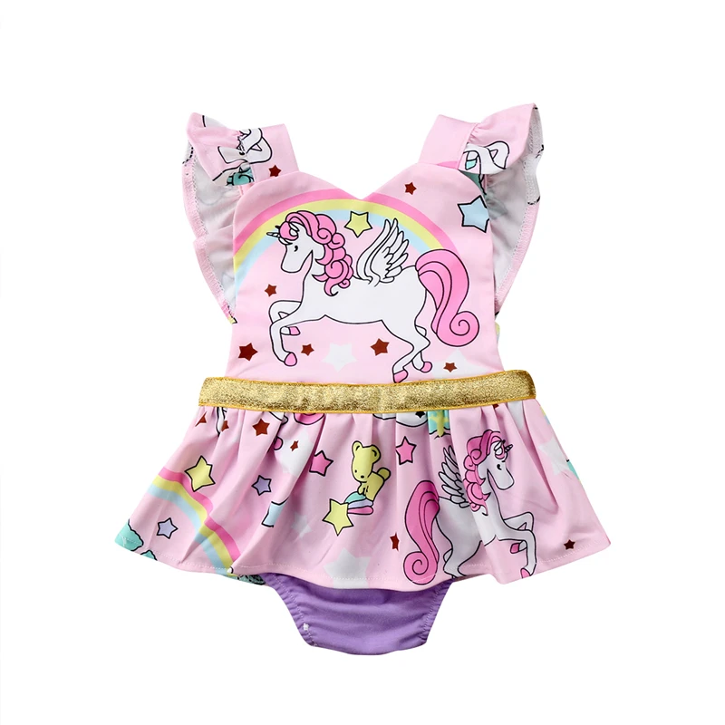 

Newborn Baby Girls Unicorn Tutu Princess Party Dress Tops 3-18M Hot New Baby Clothes Fly Sleeve Unicorn Printed Bodysuit Dress