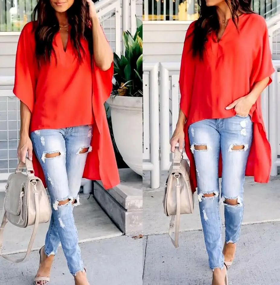 Summer Chiffon Tops Women Blouses Vintage Colors Casual Ruffles Flare Large Elegant Loose Befreee Boho Plus Sizes Shirts - Цвет: Оранжевый