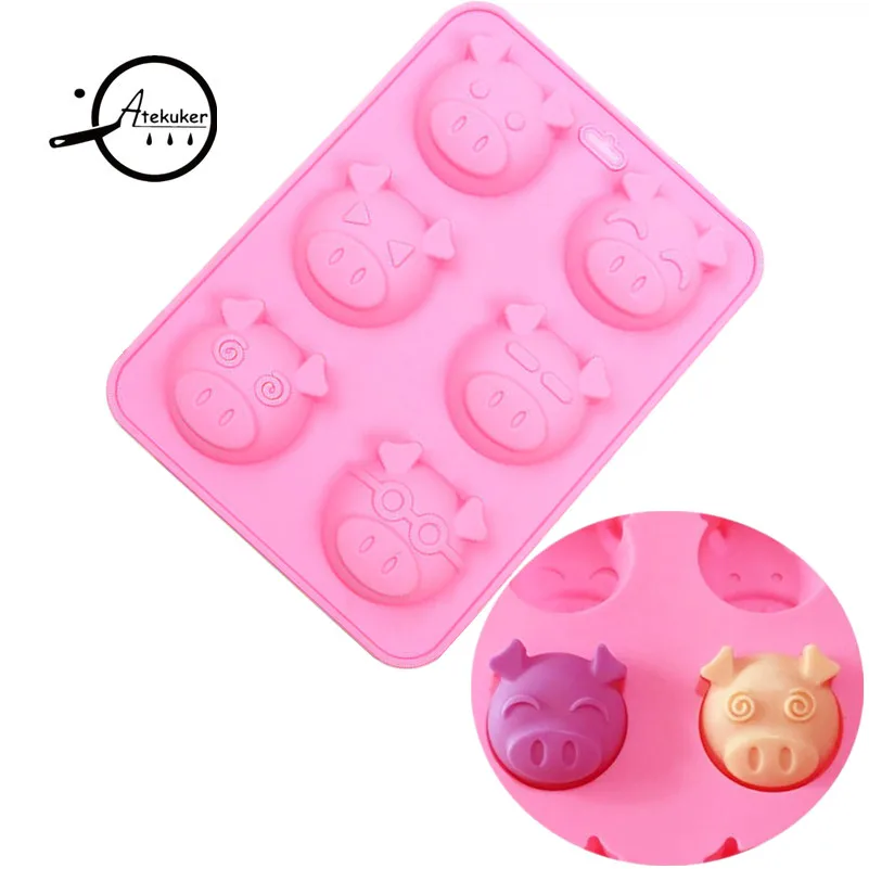 Atekuker 3Pcs/set Pig Bear Lion Frog Dog Cat Elephant Hippo Shape Silicone Mold For Baking Cake Form Silicone Form For Soap Ice