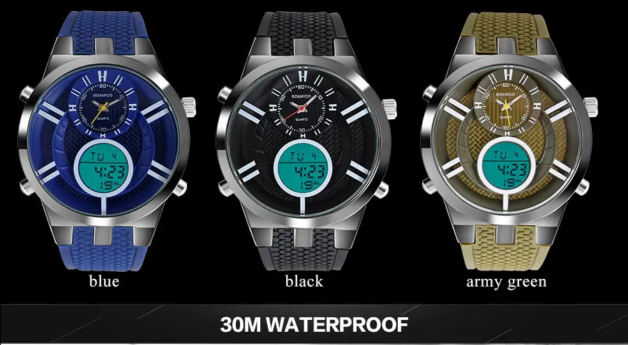 BOAMIGO Mens Watches Top Brand Luxury Dual Display Digital Military Quartz Watch White Rubber Gift Wristwatches for Casual Dress (2)