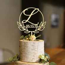 Пользовательский начальный с датой круг половина венок торт Топпер, персонализированные начальный торт Топпер, персонализированные даты торт Топпер, современный