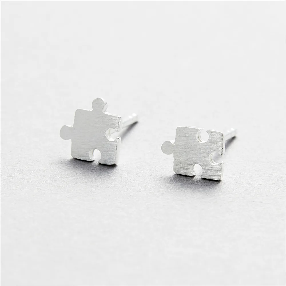 Puzzle funny earrings 100% 925 Sterling silver Jewelry fashion Hypoallergenic Stud earrings for women gift