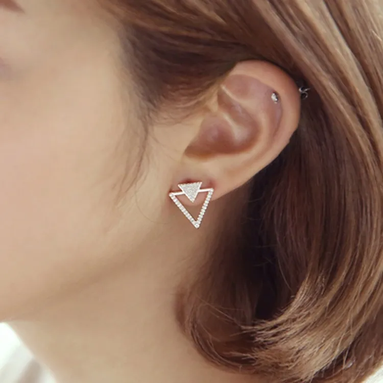

Newest Style Fashion 925 Sterling Silver Stud Earrings Geometric Double Triangles Earrings Jewelry Pendientes Brincos