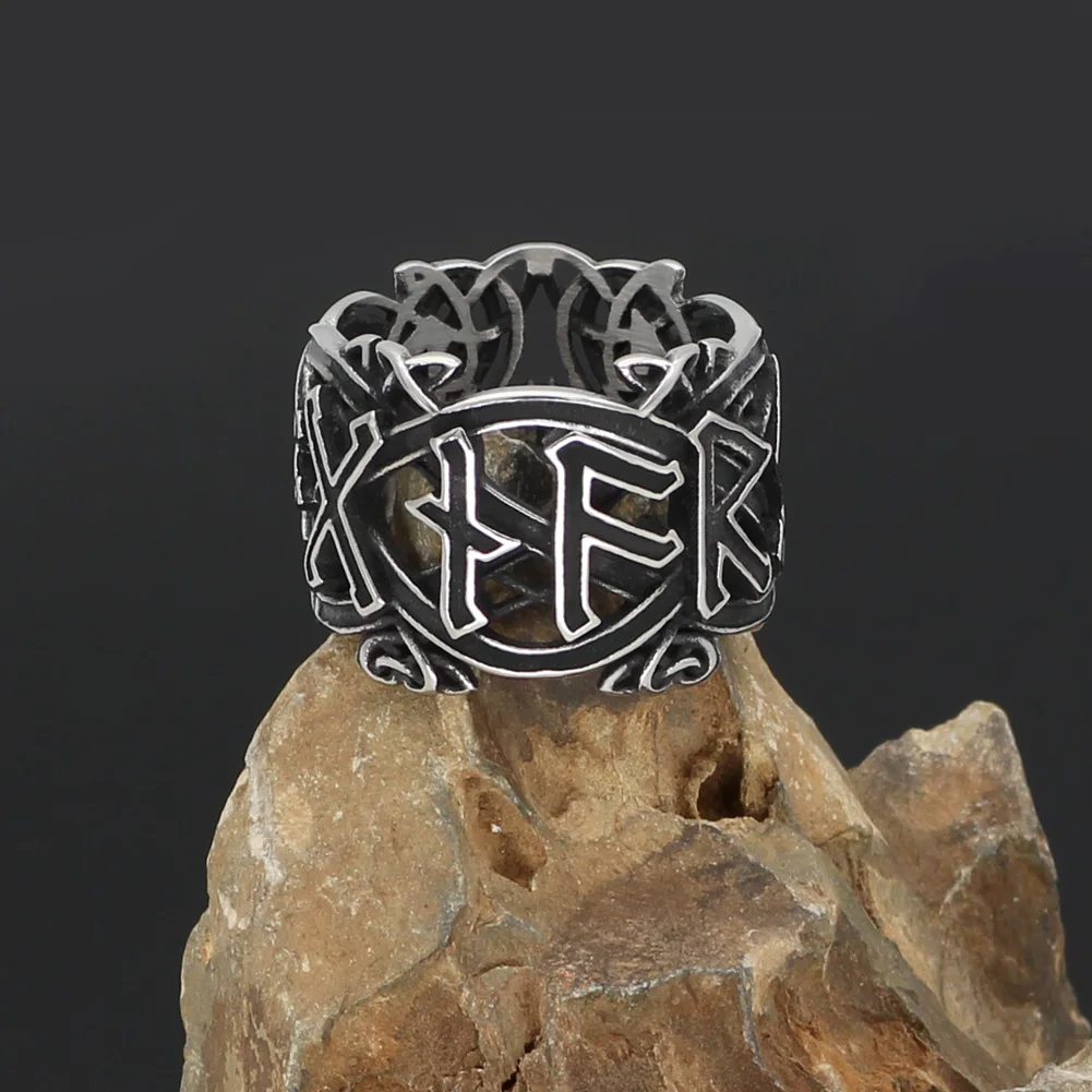 

Men 316L stainless steel norse Viking amulet rune pagan ring with gift bag