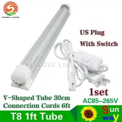 SUNWAY T8 Integrated V образный 30 см 1ft светодио дный светодиодные трубки 6 Вт добавить США Plug с коммутатором 6ft мощность соединения шнуры AC85-265V 10 компл