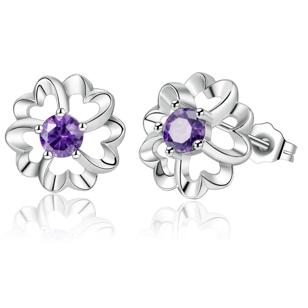 

charming purple zircon flower high quality Silver Earrings for women fashion jewelry earrings /UVIJJXXF VVQLTGGM