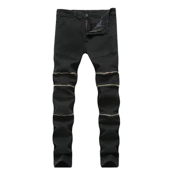 

Men Jeans Motorcycle Biker Design Fashion Race Jeans For Men Hip Hop Zipper Jeans