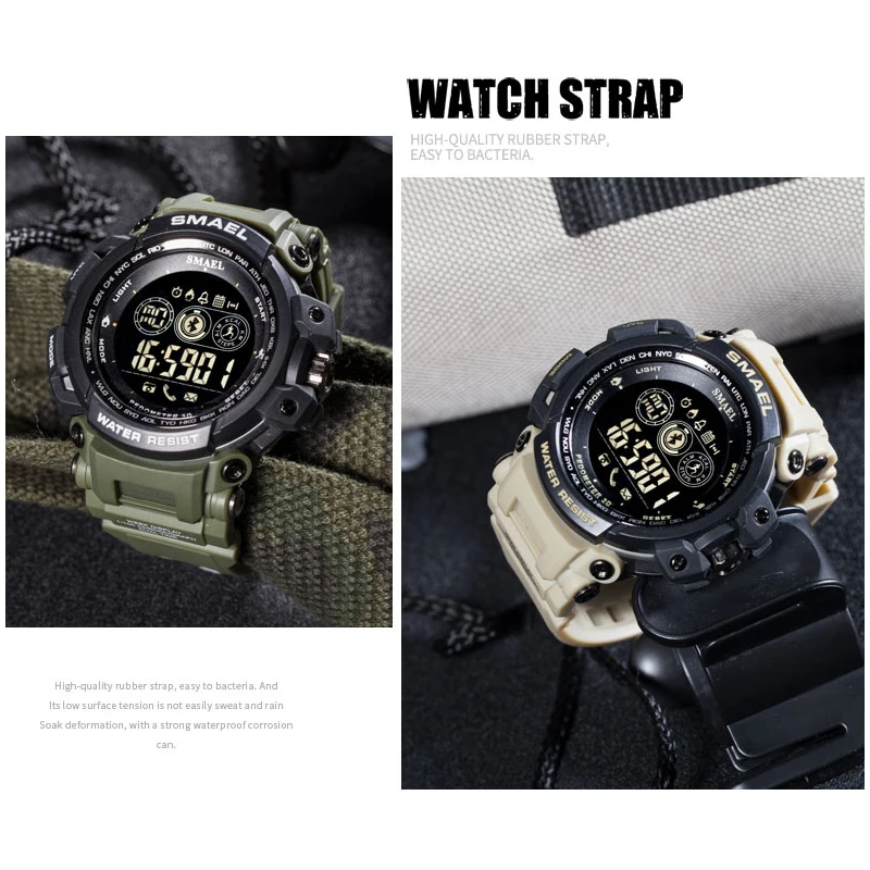 SMAEL Top Brand Men Smart Sport Watches Stopwatch Digital LED Electronic Clock Man Military Bluetooth Watch Relogio Masculino