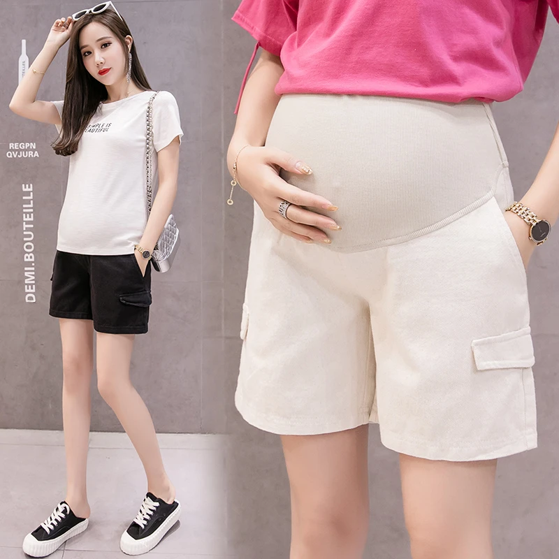Pantalones cortos con bolsillo para mujer embarazada, ropa de embarazo, pantalones cortos informales de cintura elástica, ropa de ocio para madre|Pantalones cortos| - AliExpress