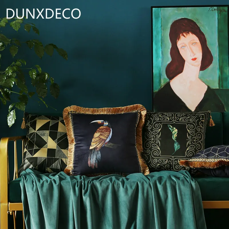 DUNXDECO чехол для подушки декоративный чехол для подушки художественный современный тропический лес геометрический принт бархат Coussin диван стул Постельные Принадлежности Декор