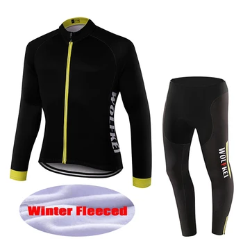 

2020 WOLFKEI Winter Maillot Bicycle Clothing Black green Thermal Fleece Cycling Wear Ropa Ciclismo Cycling Jersey For men women