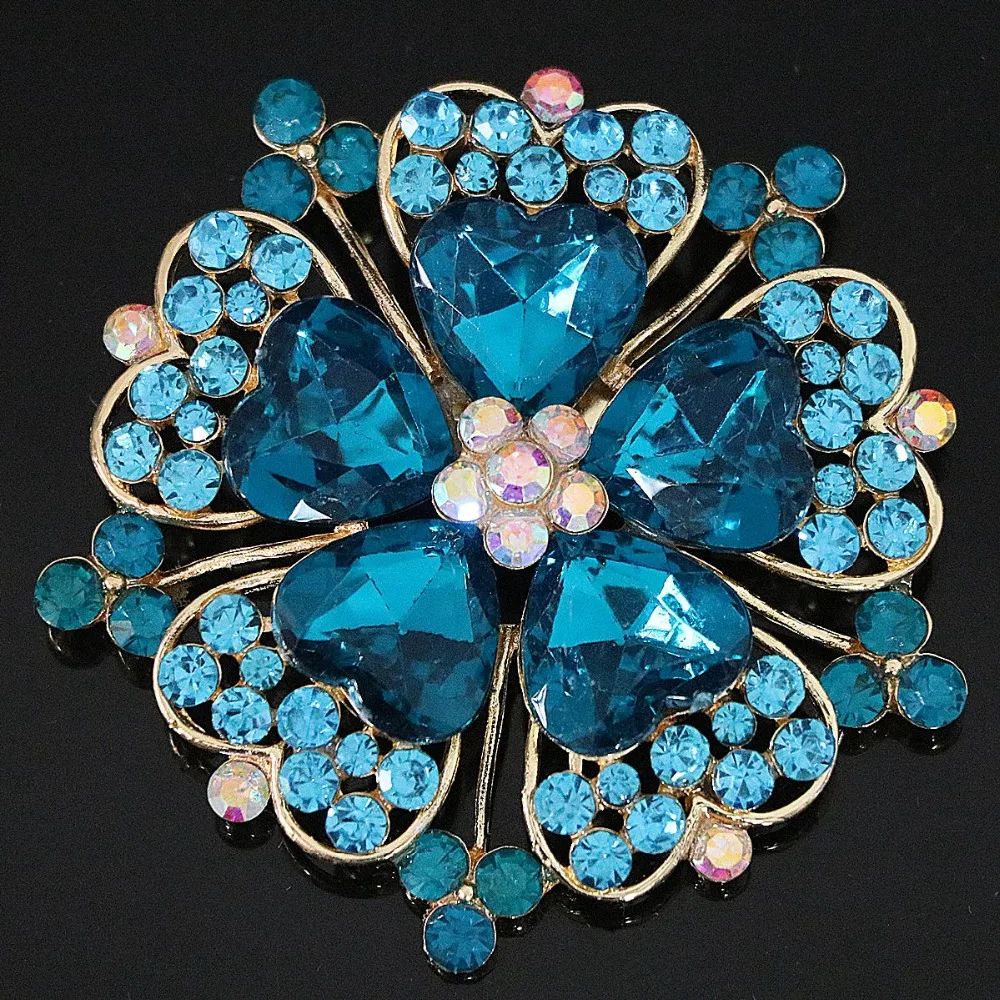 

New large flower brooch fashion womem 8 colors rhinestone crystal gold-color hot sale Elegant pins jewelry B1226