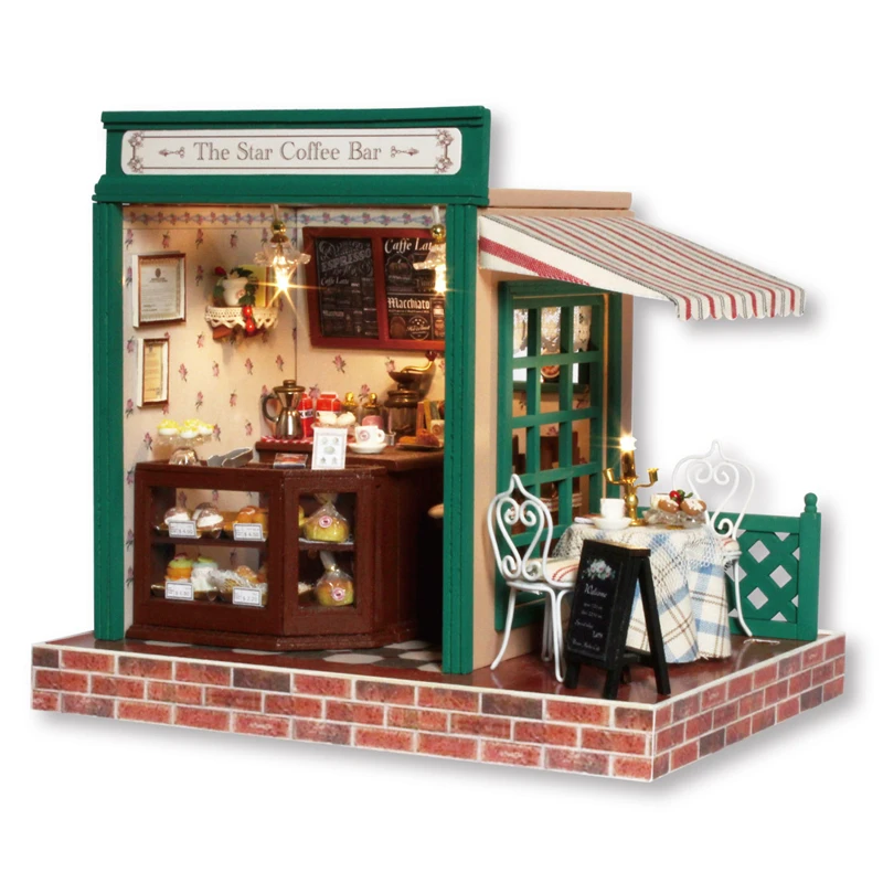 

DIY Cottage New Shop Star Coffee Bar Without Cover With Lights With Music Movement Handmade Creative Model Toy House Gift